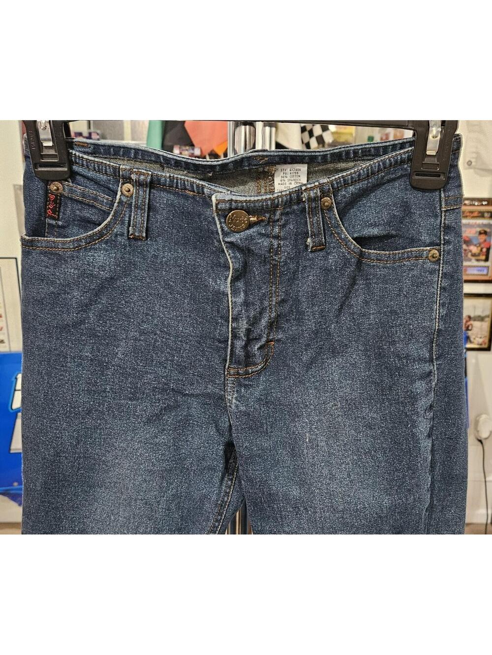 Mudd Dark Wash Flare Jeans Red Logo Size 1 Y2K